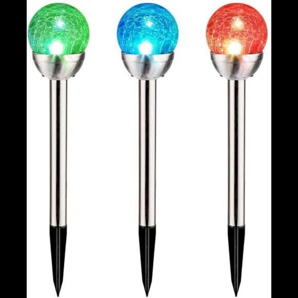 Solar Lights Outdoor Yard Decoration, Cracked Glass Ball Dual LED - Picture 11 of 14